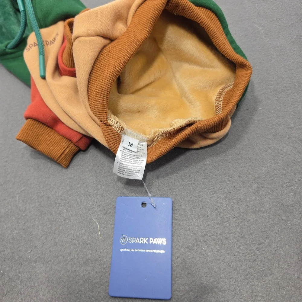Spark Paws Dog Hoodie Colorblock Green Orange Tan Fleece Lined NWT J